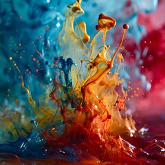 Wall Mural - a multicolored liquid splashing into the water