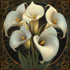 Wall Mural - Stylized colorful design of arum lilies in art nouveau style for decor or cushions.