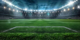 Fototapeta Sport - empty soccer field stadium at night with a line and light
