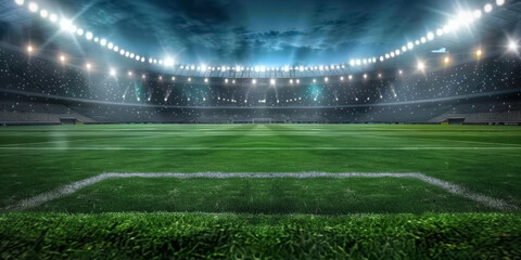 Wall Mural - empty soccer field stadium at night with a line and light