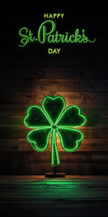 Canvas Print - Green neon Irish four-leaf clover lamp