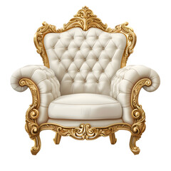 white and gold sofa chair isolated on transparent background,transparency 