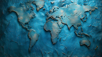 Wall Mural - An old map of the world with a compass. The map is blue and gold.