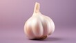 Raw unpeeled garlic bulb isolated on a lavender color background. Generative ai