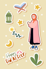 Wall Mural - islamic illustration sticker pack for eid mubarak card element