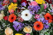 Bunte Blumen der Trauer auf dem Friedhof nach Beerdigung