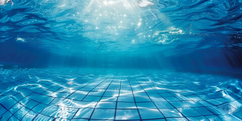 Wall Mural - underwater pool in the summer, water wave underwater blue  swimming pool, banner poster design