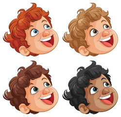 Poster - Four smiling cartoon children's faces illustration.