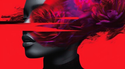 Wall Mural - Edgy and modern layout of high end fashion shoot in combination with elements of modern graphic design. Graphic strokes of paint on the model's face. Bright neon colors