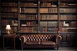 A rustic bookshelf in a cozy library, the leather-bound spines creating a blurred backdrop for creativity.