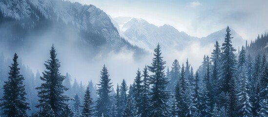 Poster - Majestic snow-covered mountain peak in winter wilderness landscape scenery