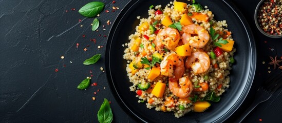 Wall Mural - Delicious plate of shrimp and mango risotto, a perfect balance of savory and sweet flavors