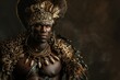 Zulu King portrayed in an epic style with African warrior historical costume and feathers