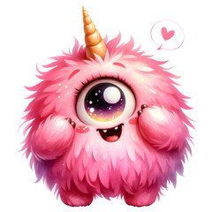Wall Mural - Lovable Pink Monster with Cosmic Eye and Unicorn Horn