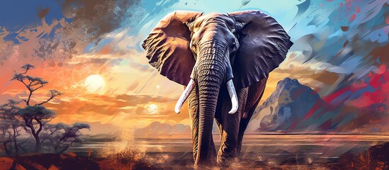 Wall Mural - vector illustration of an adult elephant in the wild