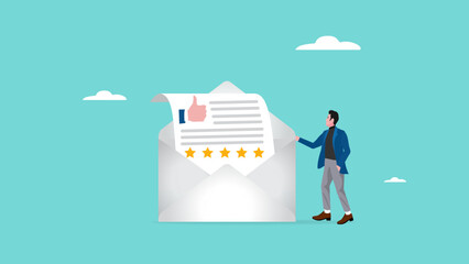 Wall Mural - five star ratting illustration with concept of businessman get five stars ratting from email and good feedback, client or customer give review stars concept vector illustration