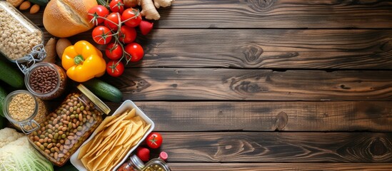 Wall Mural - A mouthwatering assortment of delicious food displayed on a rustic wooden table