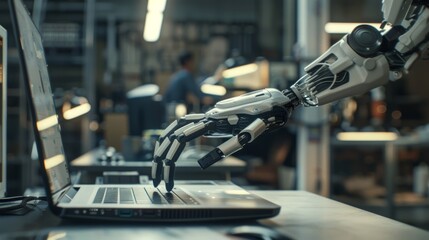 Robot typing on a computer keyboard - automation and AI research