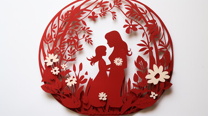 Wall Mural - happy mother's day card of paper cut mom and kid beautiful design on white background