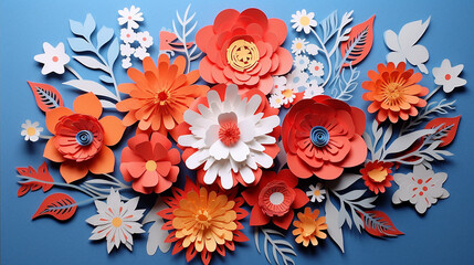 Wall Mural - happy mother's day card of paper cut flower card beautiful on blue background