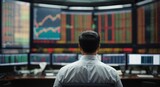 Fototapeta  - Businessman in stock market screens