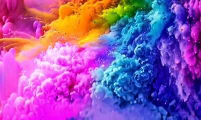 Wall Mural - Rainbow blast holi colorful powder explosion, holi festival 4K Video