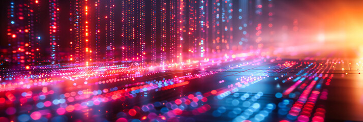 Cyber technology in digital abstraction, where futuristic coding and networks converge in a dynamic display
