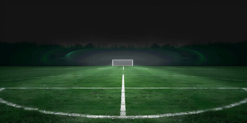 Wall Mural - empty soccer field at night with a line,