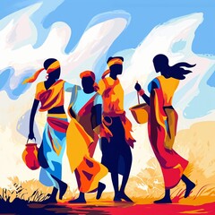 Wall Mural - People are dancing for holi festval flat illustration