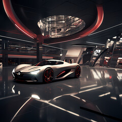 Poster - A futuristic car showroom with sleek vehicles 