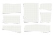 Set of torn pieces of checkered paper isolated on a white background. Paper collage.