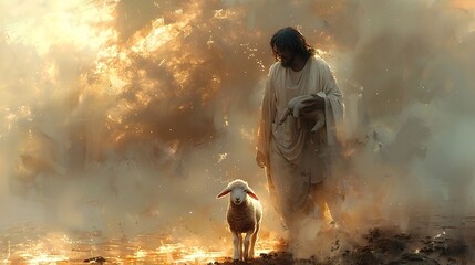 Jesus and Lamb in Flames A Symbol of Faith and Divine Love