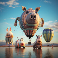 Canvas Print - Whimsical hot air balloons in the shape of animals