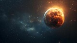 Fototapeta Kosmos - Luminous Planet and Nebula in a Starry Sky Ai generated