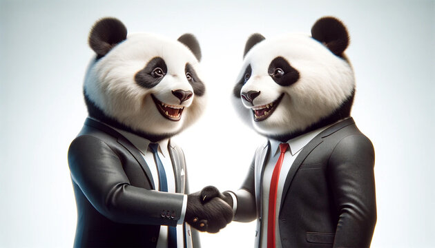 ビジネスの仲間と握手をするパンダ
