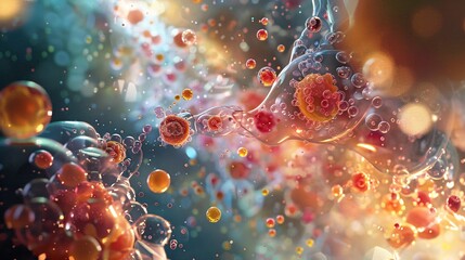 Wall Mural - lens to the microcosm revealing the intricate dance of cells and molecules