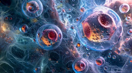 Wall Mural - lens to the microcosm revealing the intricate dance of cells and molecules