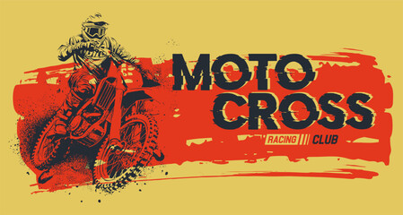 Motocross Grunge Banner with rider. Vector illustration