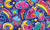 Fototapeta Psy - Retro Vibe: Groovy Cartoon Stickers