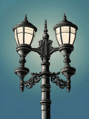 Street light with two lamps on a blue background