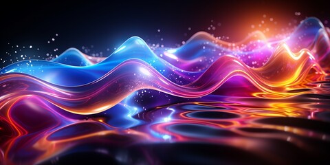 Abstract glowing waves and lighting particles with black background