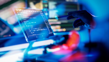 Wall Mural - cyber space concept. programming code on computer screen , abstract screen of software developer. co