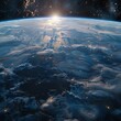 Earth from space showcasing continents oceans and clouds symbolizing life and environmental diversity realistic in detail for stock photo and suitable for science magazine