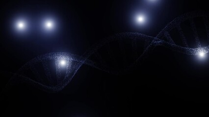 Poster - loop 3d dark blue dna chain with glowing lights animation.