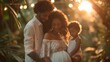 Beautiful Multiracial Family Embracing in Golden Hour Light