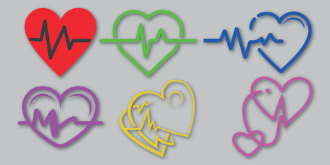 Heart with beat monitor pulse line art icon for medical apps and websites. breathing and alive sign love heart. Medic blood pressure , cardiogram, health EKG, ECG logo. Heart in flat style design