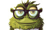 Green smart monster wearing glasses. Vector