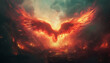 © JR-50 - an epic illustration of a mythical phoenix rising from the ashes of a battlefield symbolizing rebirth resilience and the undying spirit of freedom