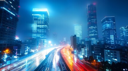 Wall Mural - modern city night background,with night trail