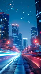 Wall Mural - modern city night background,with night trail